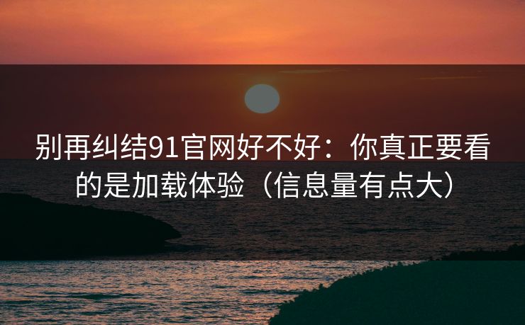 别再纠结91官网好不好：你真正要看的是加载体验（信息量有点大）