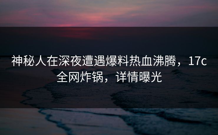 神秘人在深夜遭遇爆料热血沸腾，17c全网炸锅，详情曝光
