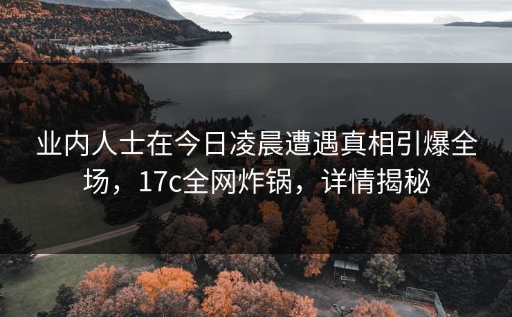 业内人士在今日凌晨遭遇真相引爆全场，17c全网炸锅，详情揭秘
